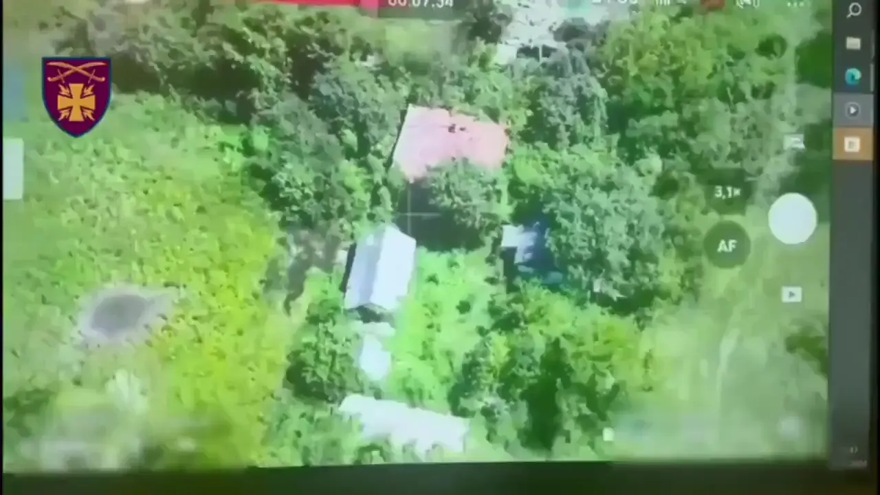 Drone footage of a Russian soldier caught in the explosion of a Ukrainian bomb drop on his hideout. The force of the impact catapults him about 20-30 meters into the air.