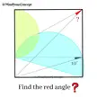 Interesting geometry puzzle. Square and two semicircles. Find angle marked red?