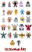 Pixel sprites of kaiju &amp; aliens from Ultraman Arc
