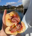 The Stasio, add Cherry Peppers, enjoyed on a Swan Boat.