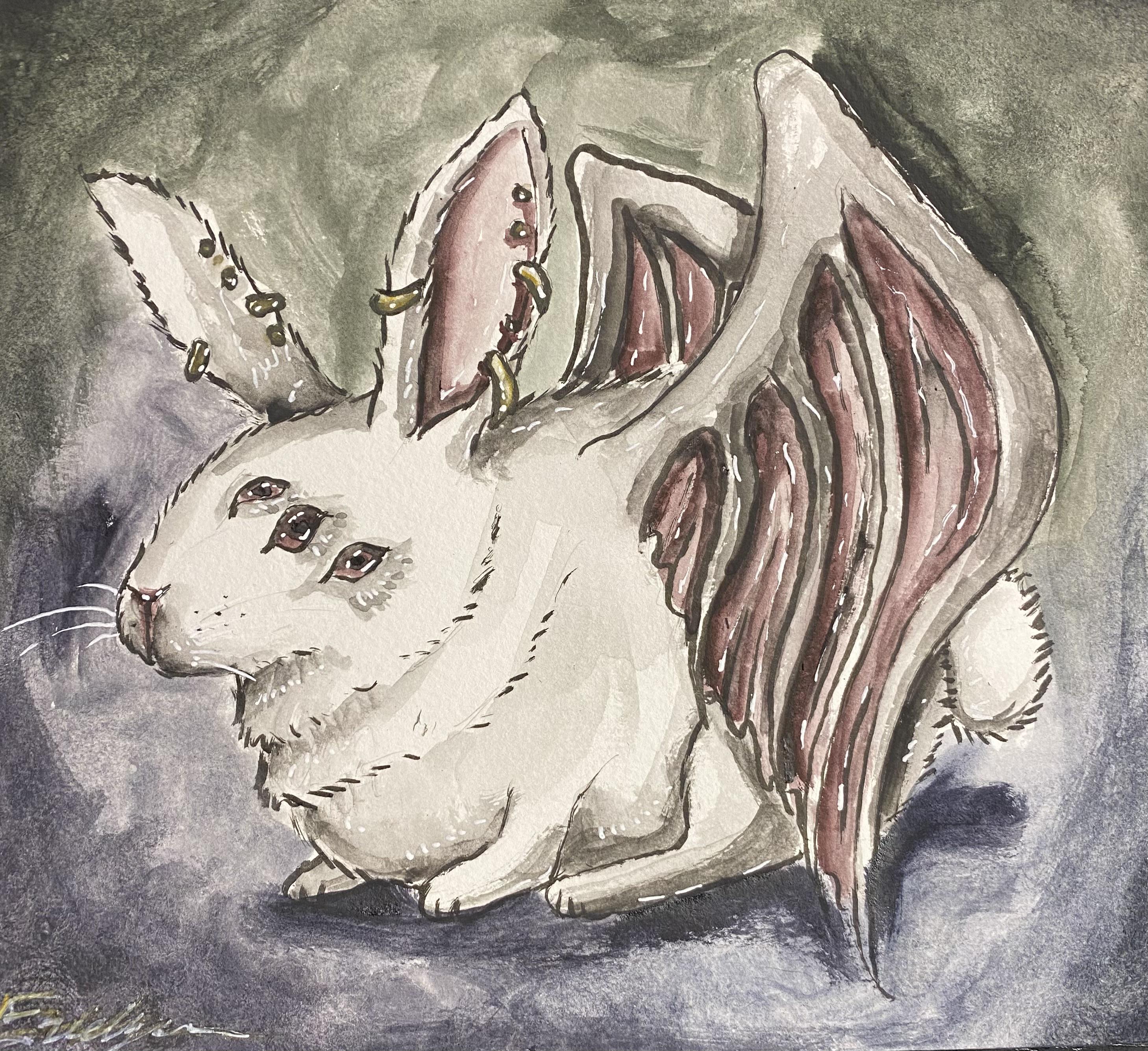 Spooky Rabbit Painting White Rabbit, horror_art_by_evelyn_, watercolor and ink, 2024 | Scrolller