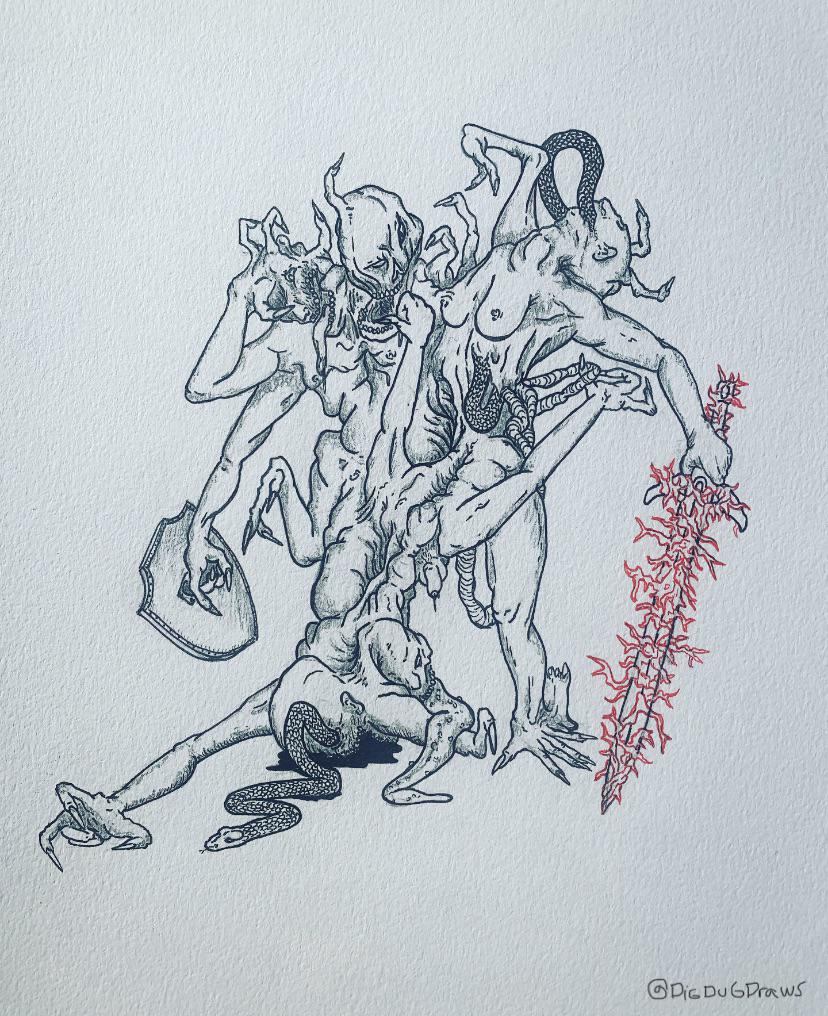 Hellish monstrosity, with a very particular sword.