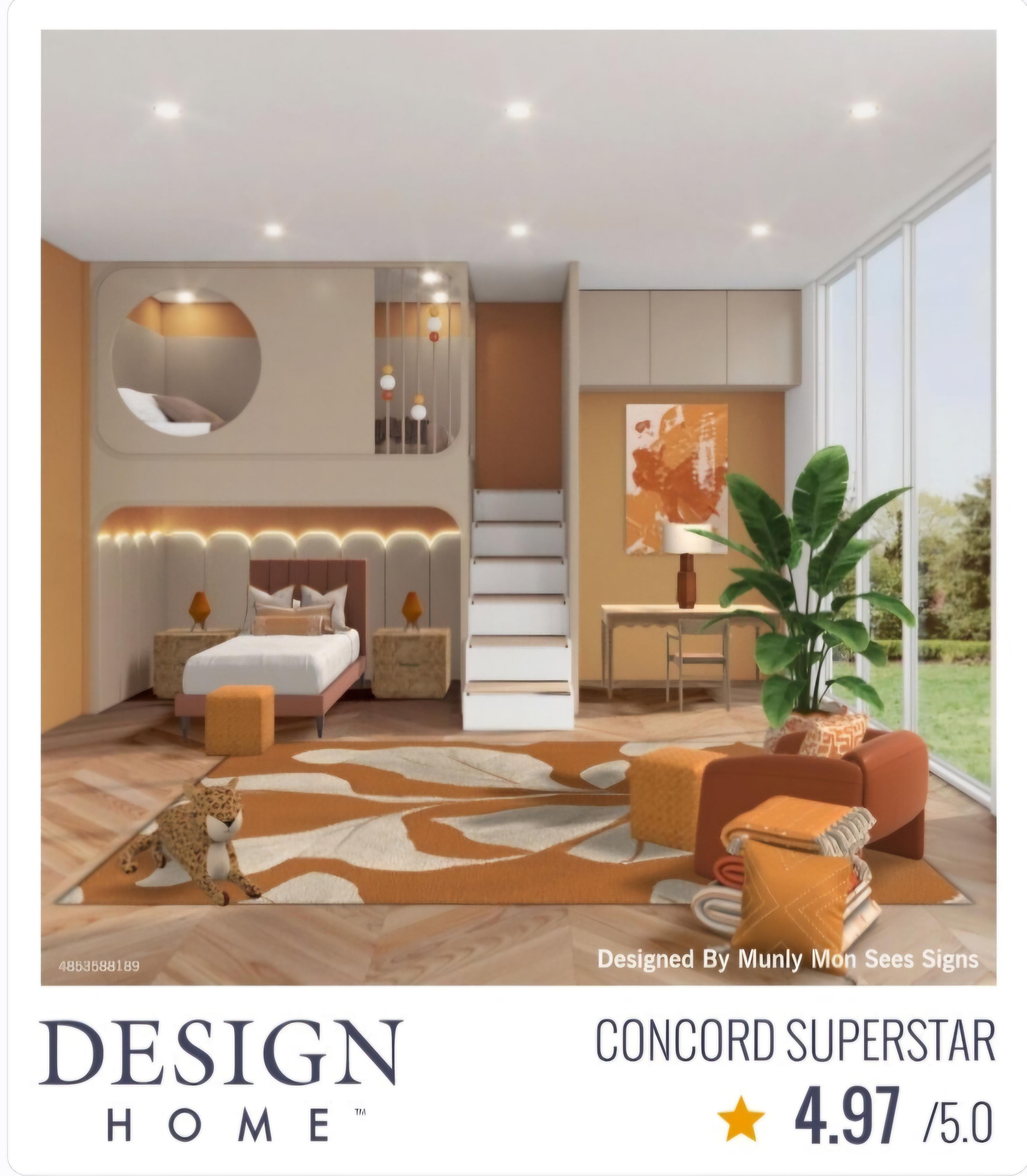 Design Home game room with an orange sofa, grey armchairs, and abstract oil painting wall art
