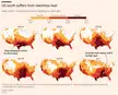 Small multiple maps showing how the heat index has remained in the danger zone for large parts of the southern US