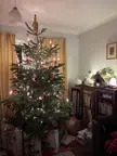 German Christmas tree with real candles and straw ornaments