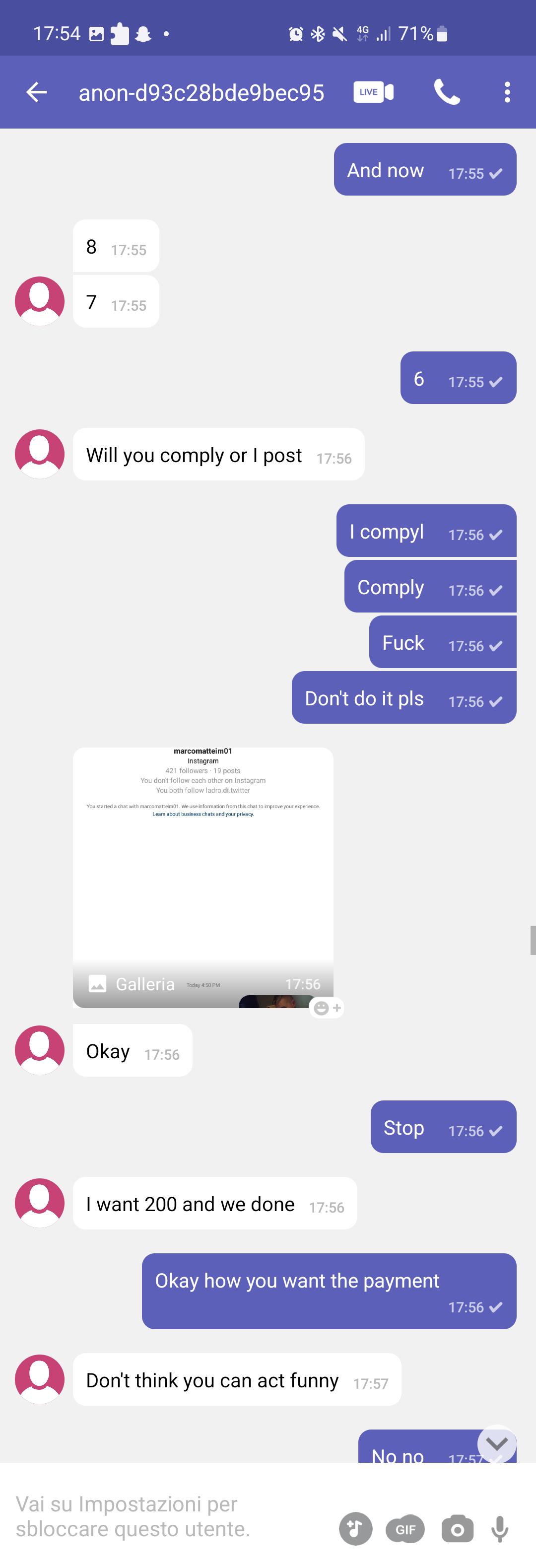 Scambaiting screenshots of a sextortion attempt on Telegram featuring a fake McDonald's job application