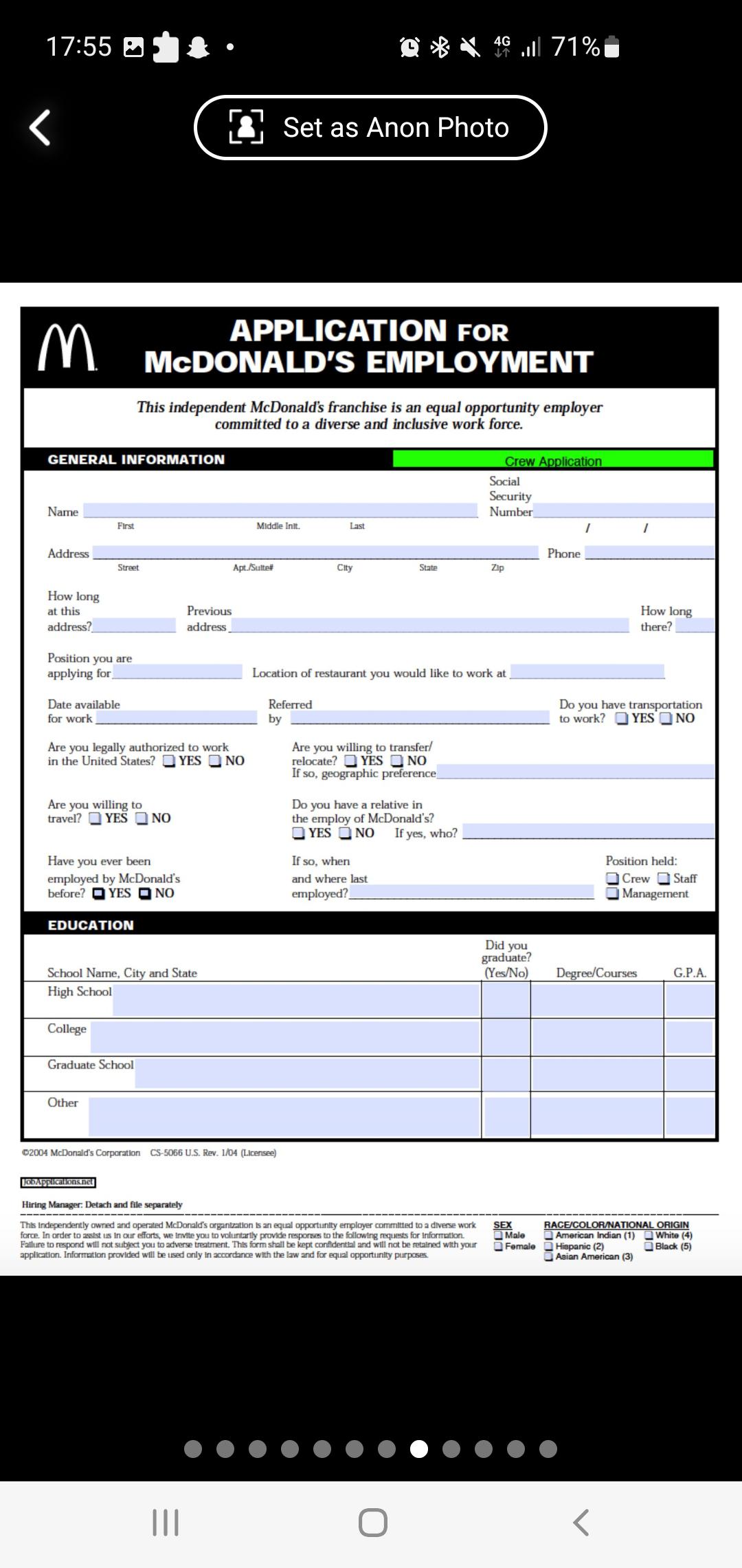 Scambaiting screenshots of a sextortion attempt on Telegram featuring a fake McDonald's job application