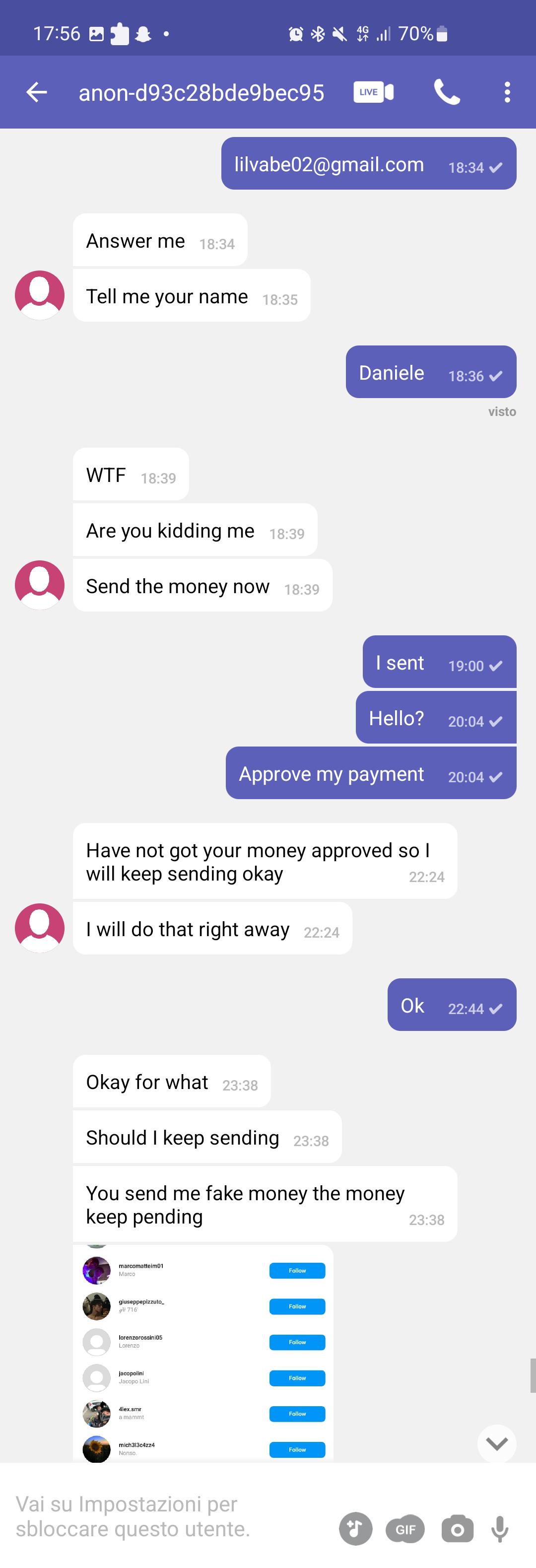 Scambaiting screenshots of a sextortion attempt on Telegram featuring a fake McDonald's job application