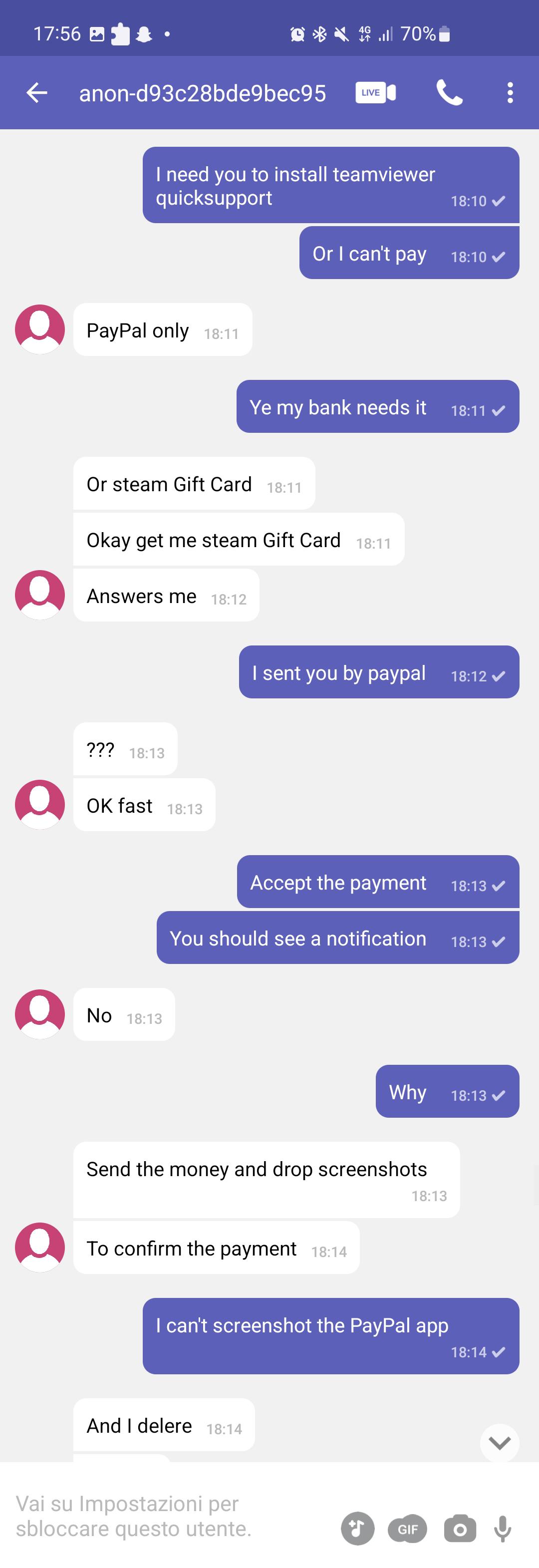 Scambaiting screenshots of a sextortion attempt on Telegram featuring a fake McDonald's job application