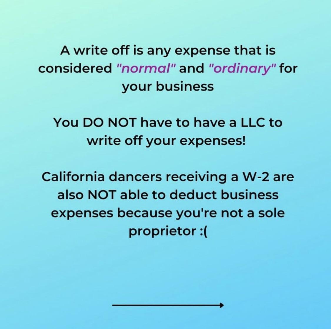 Stripper tax write-offs infographic featuring a woman in a black blazer and a pole dancer silhouette