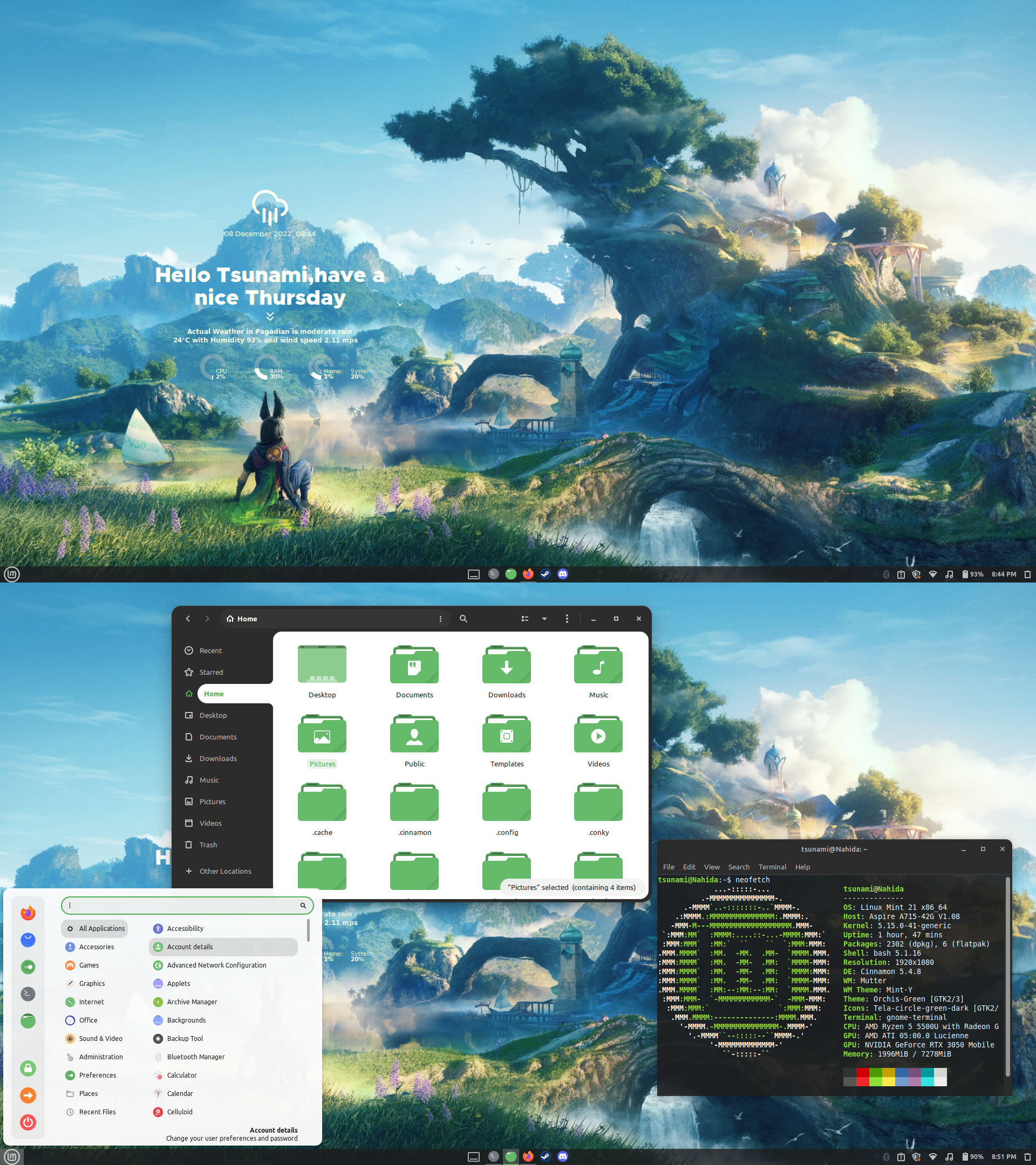 [Cinnamon] My simple linux customization that I like ☆ ～(' ^人) | Scrolller