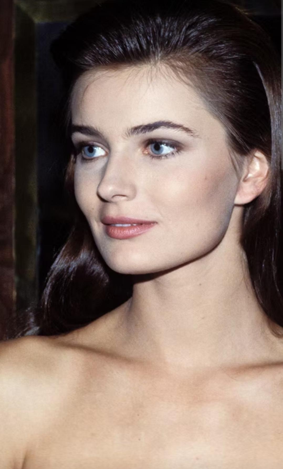 Paulina Porizkova with various hairstyles, wearing swimwear and tops in professional photos.