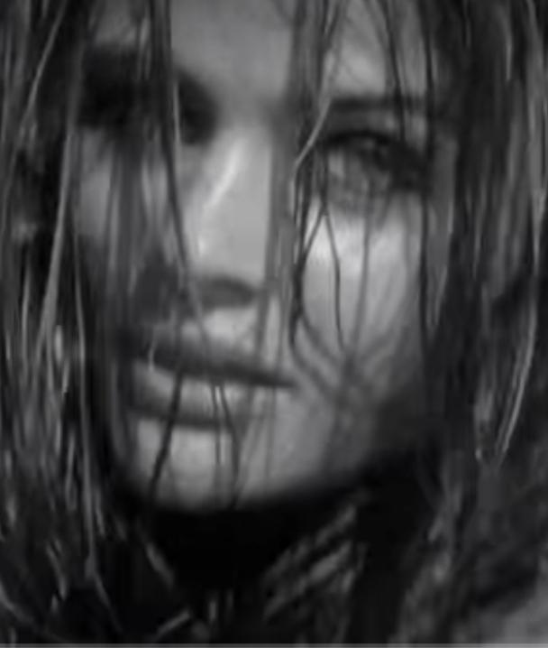 Paulina Porizkova with various hairstyles, wearing swimwear and tops in professional photos.
