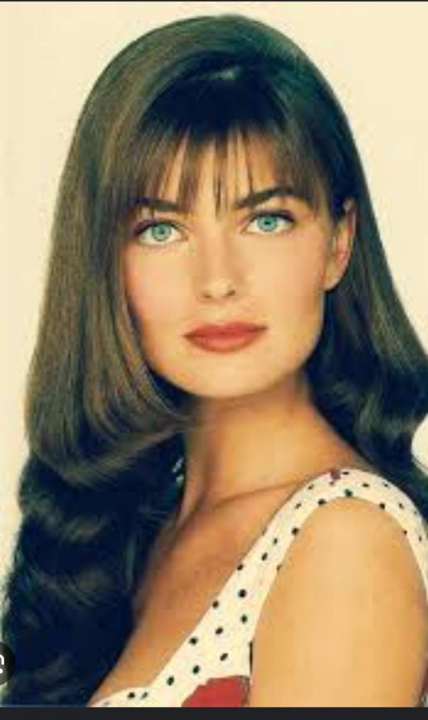 Paulina Porizkova with various hairstyles, wearing swimwear and tops in professional photos.