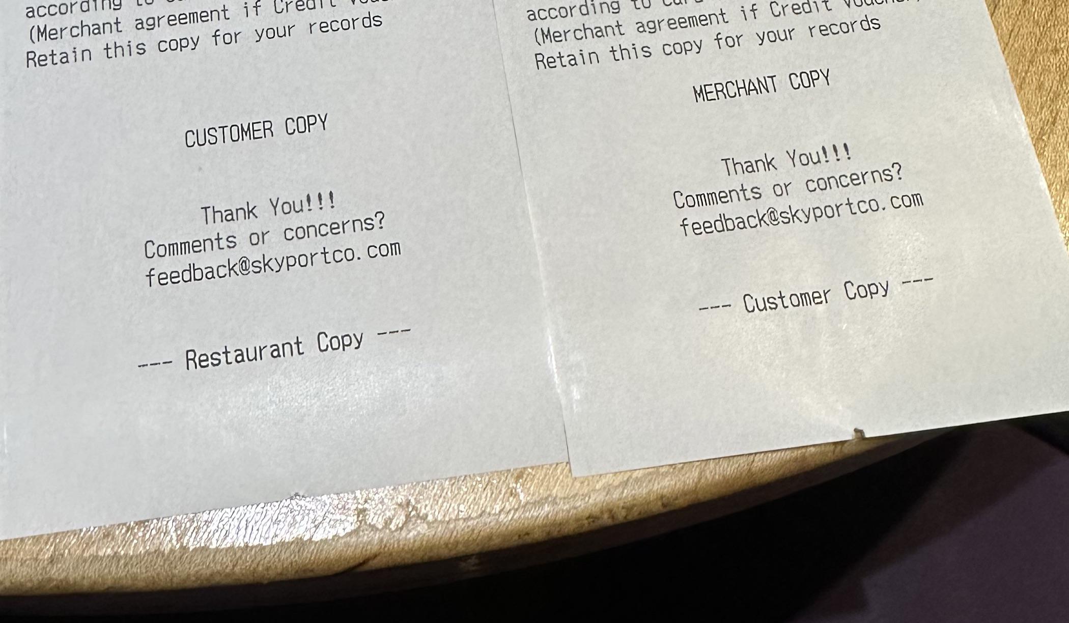 Recipt Scroller My receipts had both “Merchant copy “and “Restaurant copy” on each of ...