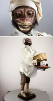 An automaton of a monkey pastry-chef serving the severed head of a cat in a pastry pie, made by the French toy-makers Roullet &amp; Decamps around 1880 CE [960x1802]