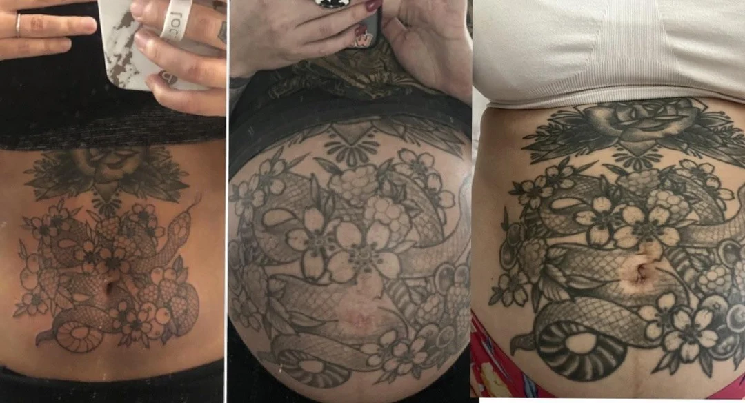 Update: 9 mo pregnant stomach tattoo before and after | Scrolller