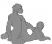 Yiff digital art by CaptainScales of a muscular grey reptilian man with glowing blue markings cuddling a slim reptilian woman
