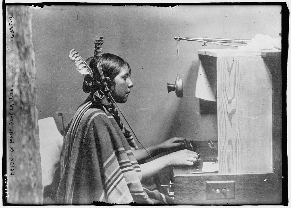 Female Indian telephone switchboard operator - "Helen of Many Glacier Hotel.", 26 June 1925 [1024 x 732]