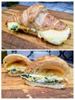 Homemade Spinach, Eggs, and Gouda Cheese Croissant Sandwich.