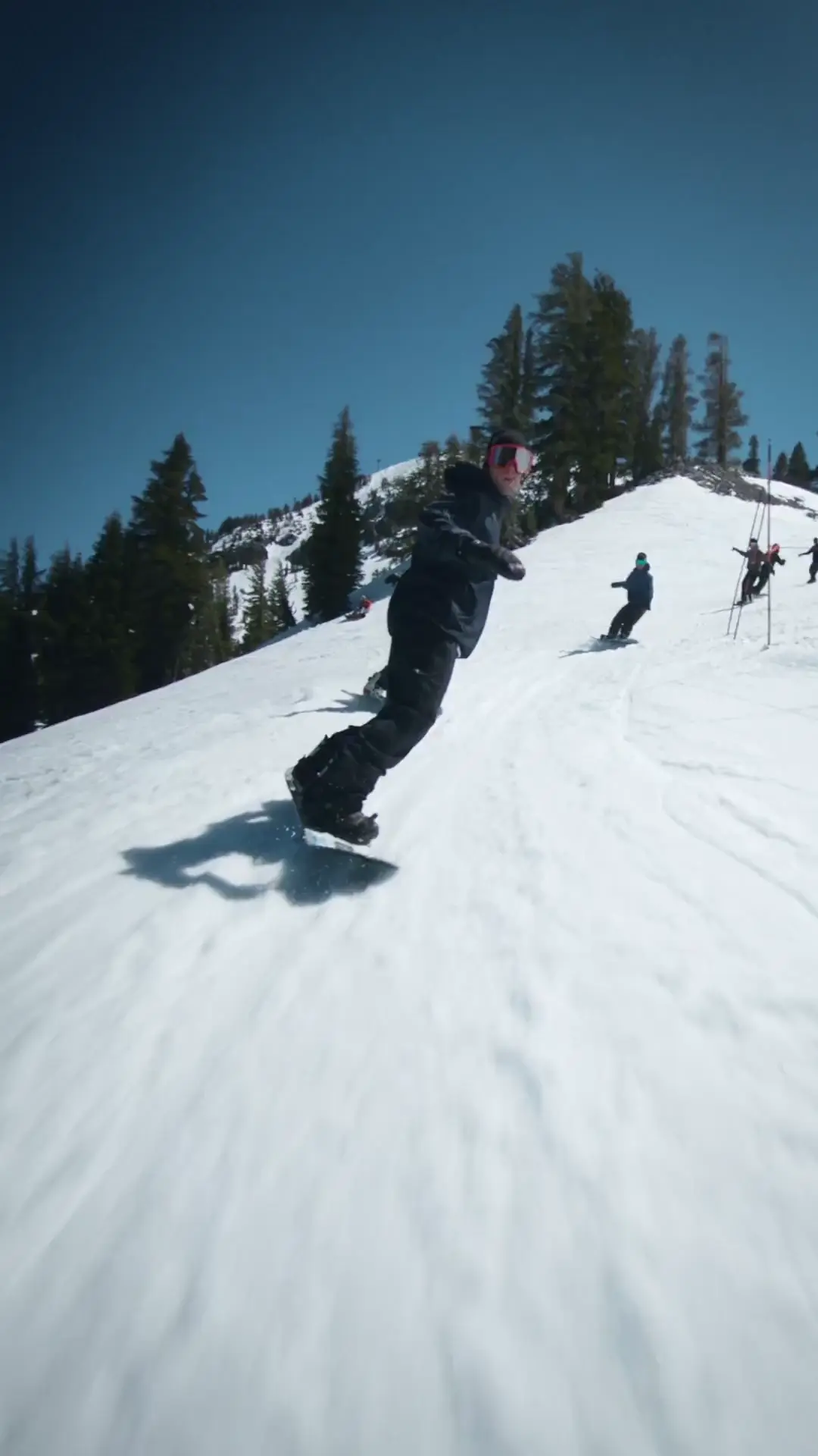 Filming backward while snowboarding