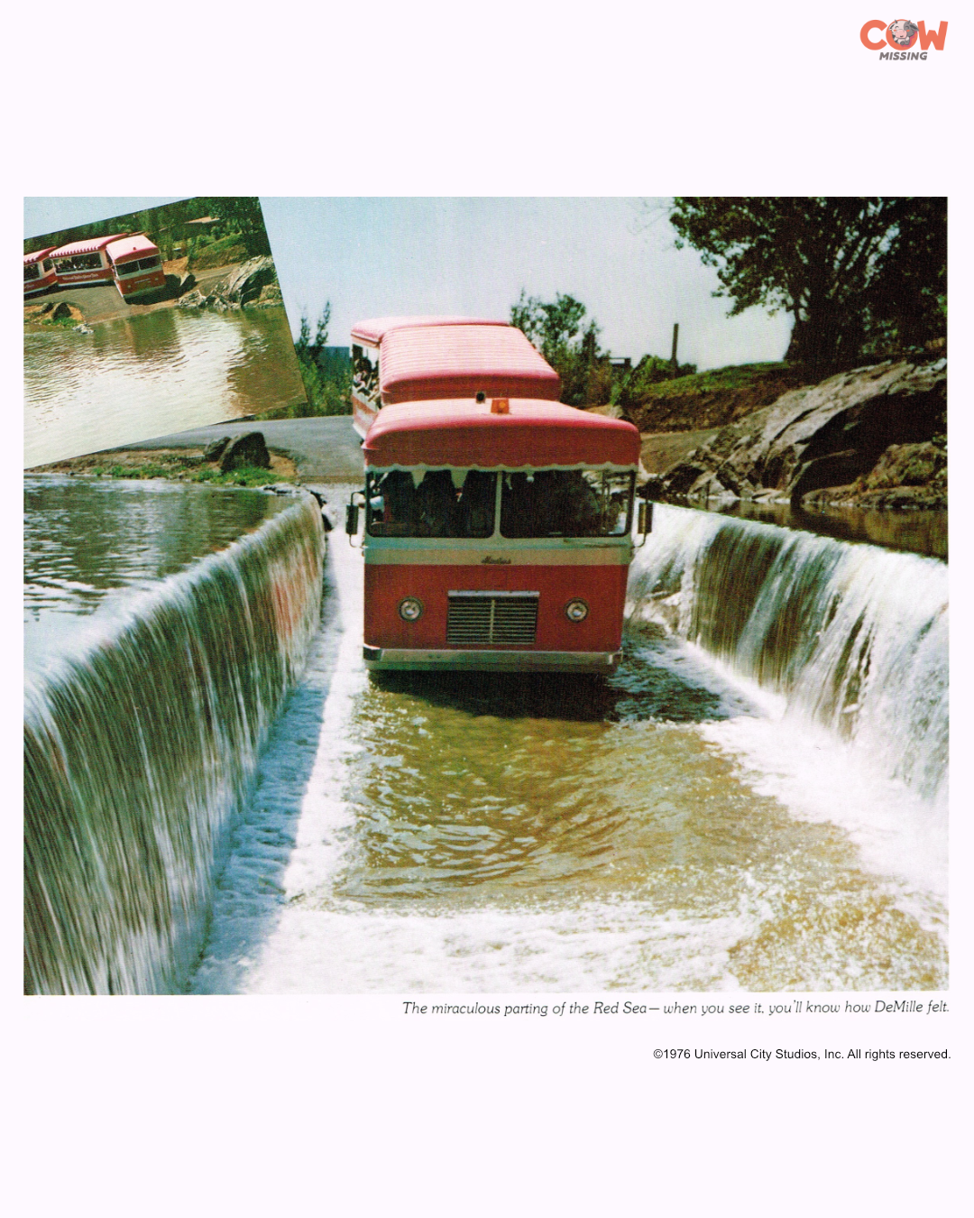 From 1973 to 2016, Universal Studios (Tour) Hollywood offered an attraction on their Studio Tour known as the "Parting of the Red Sea." This captivating feature faithfully recreated the iconic moment from The Ten Commandments, depicting Moses parting the Red Sea.