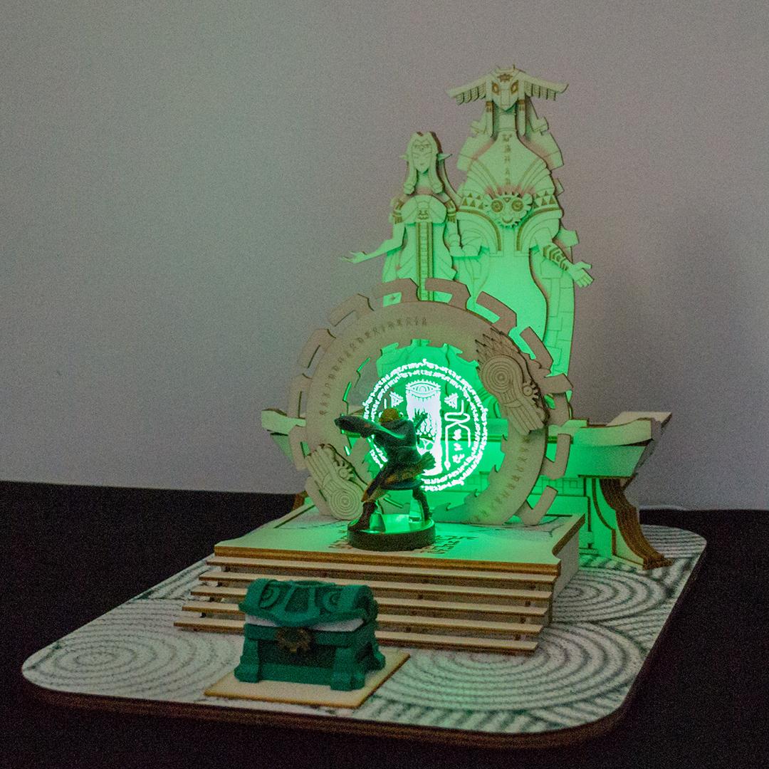 TotK Link amiibo diorama and Nintendo Switch docking station with LED lights and figurines
