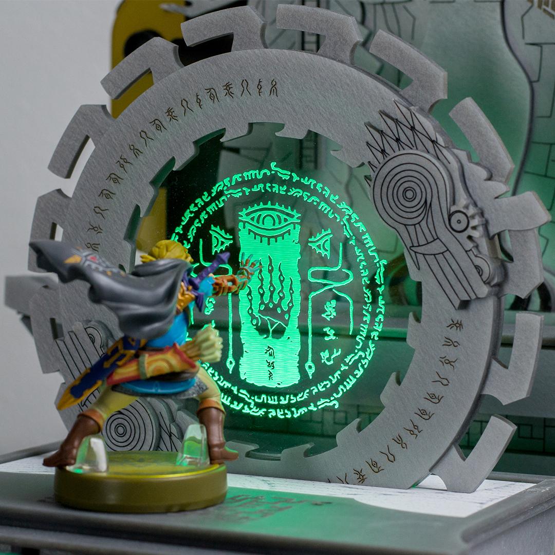 TotK Link amiibo diorama and Nintendo Switch docking station with LED lights and figurines