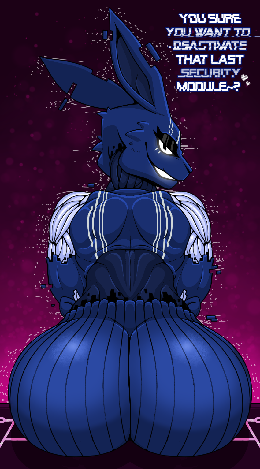 Busty curvy demon woman with white hair and pink skin in a suggestive pose, FNAF fan art.