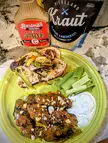 Grilled buffalo wings, homemade ranch, brats with the fixings. Go guardians!