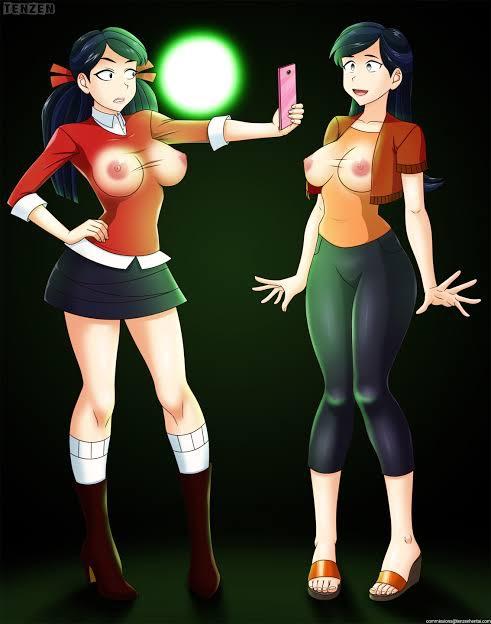 Shego in various revealing outfits including a bunny suit and bikinis, featuring curvy proportions and nudity.