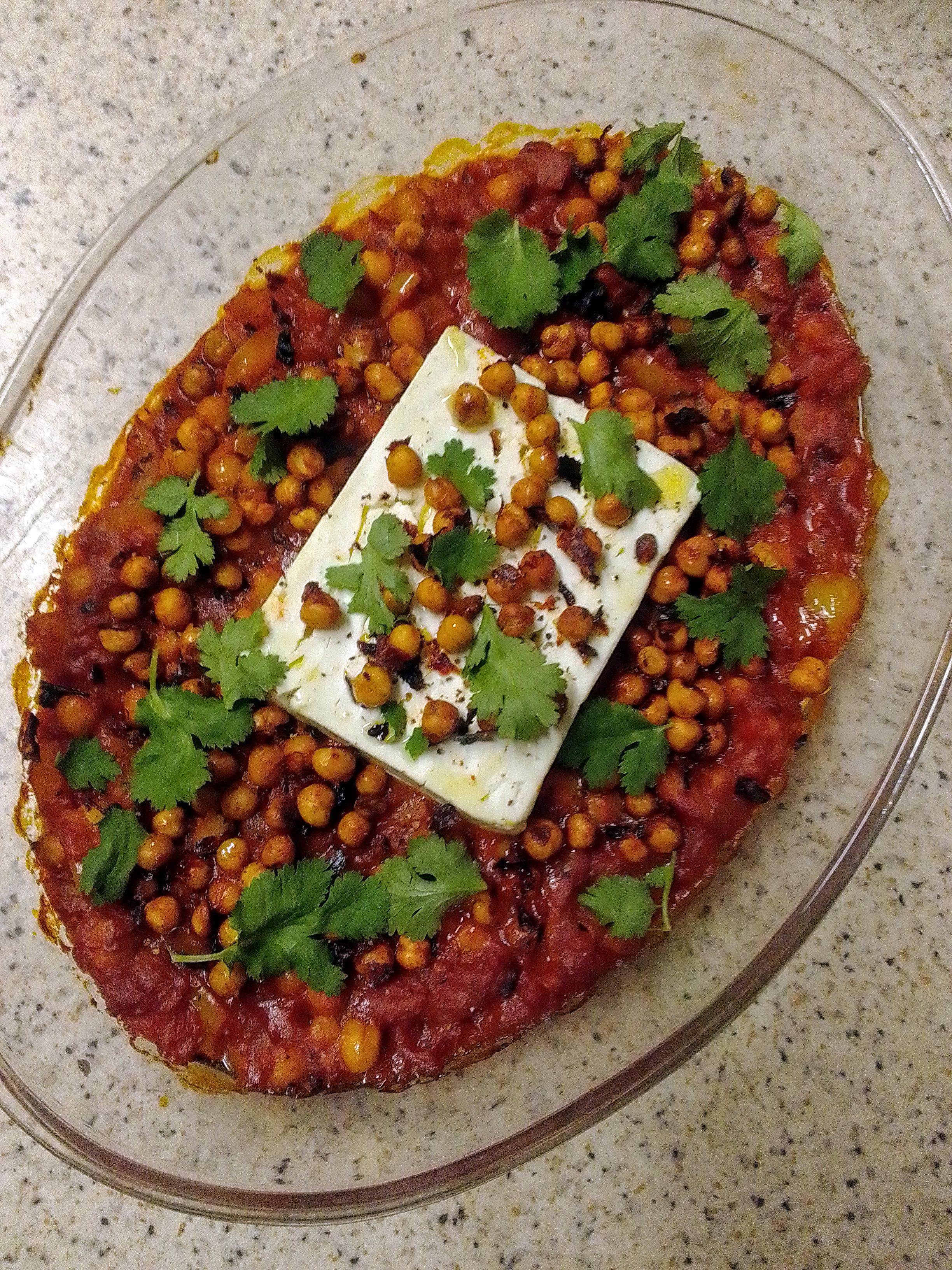 Harissa chickpeas, Feta & crispy chickpeas.