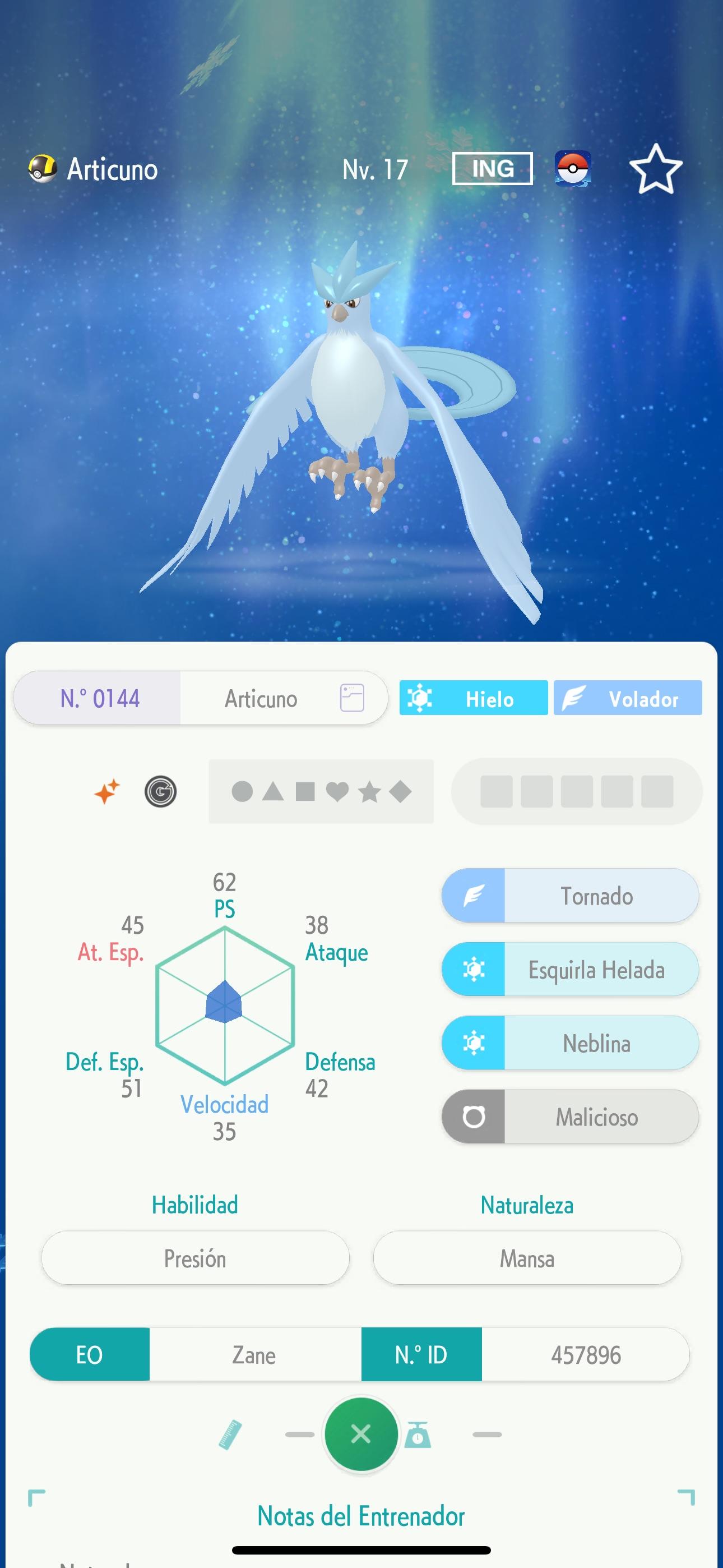PoGo Pokémon stat screens for Articuno, Terrakion, Zamazenta, Buzzwole, Zacian, and Azelf