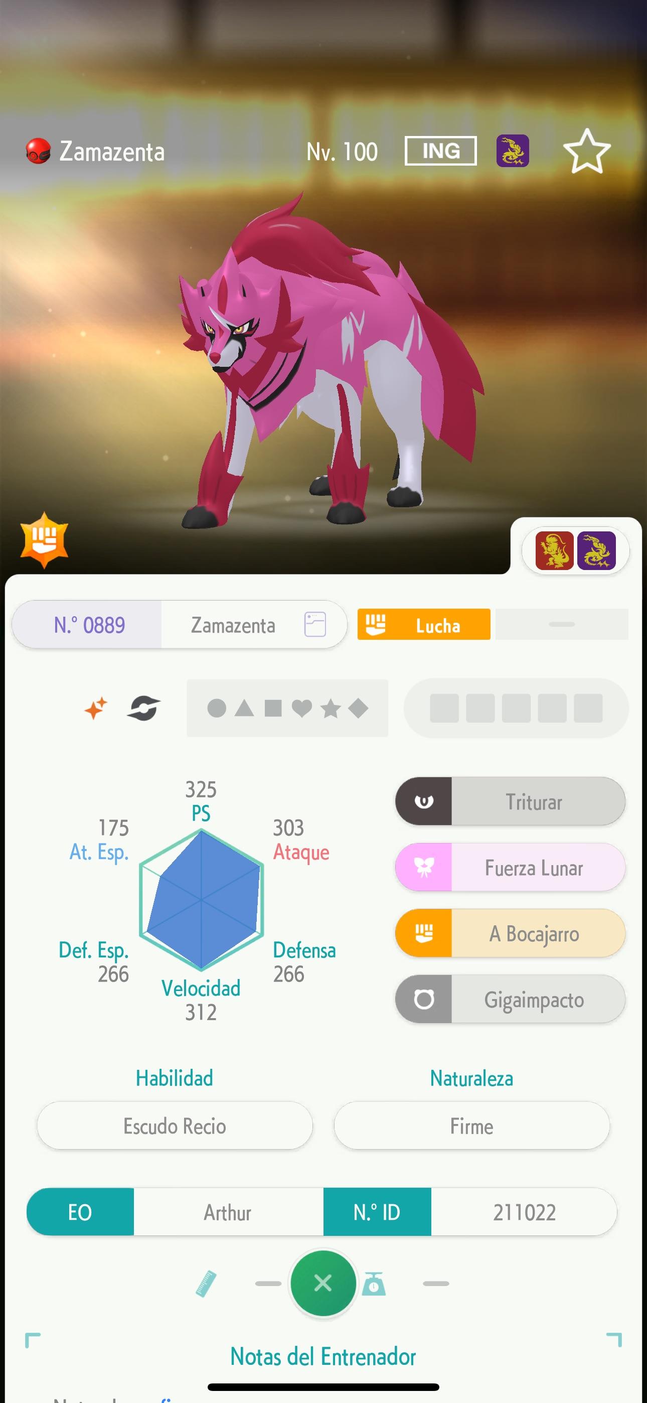 PoGo Pokémon stat screens for Articuno, Terrakion, Zamazenta, Buzzwole, Zacian, and Azelf
