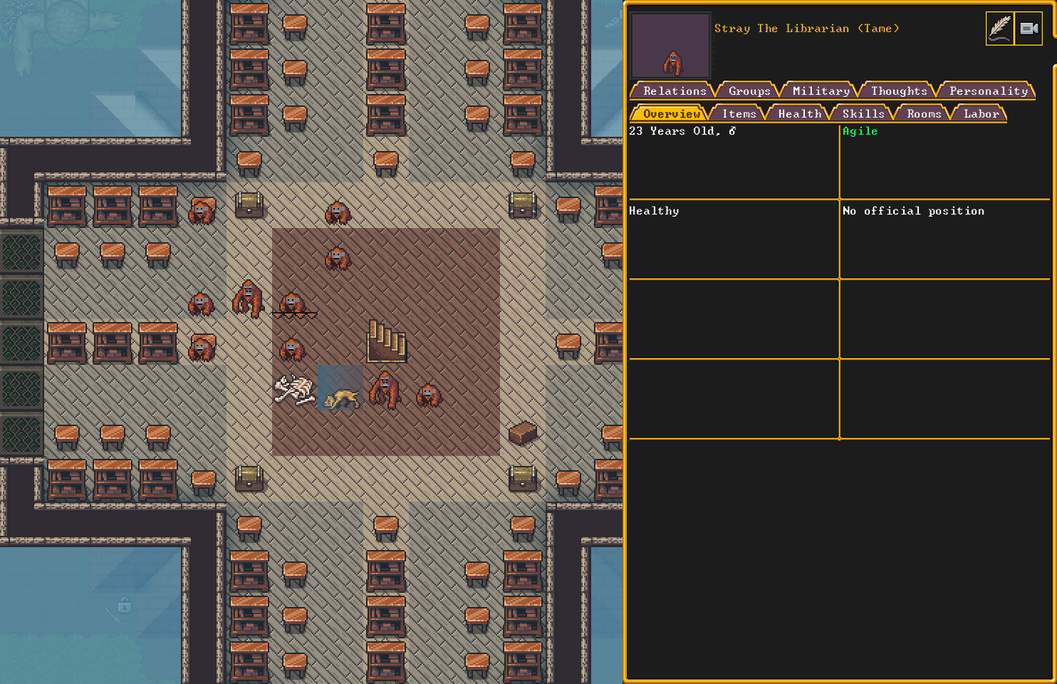 I built a library at the top of a rickety tower in "Dwarf Fortress" then some Elves brought me an orangutan. I knew what had to be done.