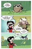Funny Pokemon fan art by Monica Ray of a person in a red shirt losing a Seedot to a flying creature.