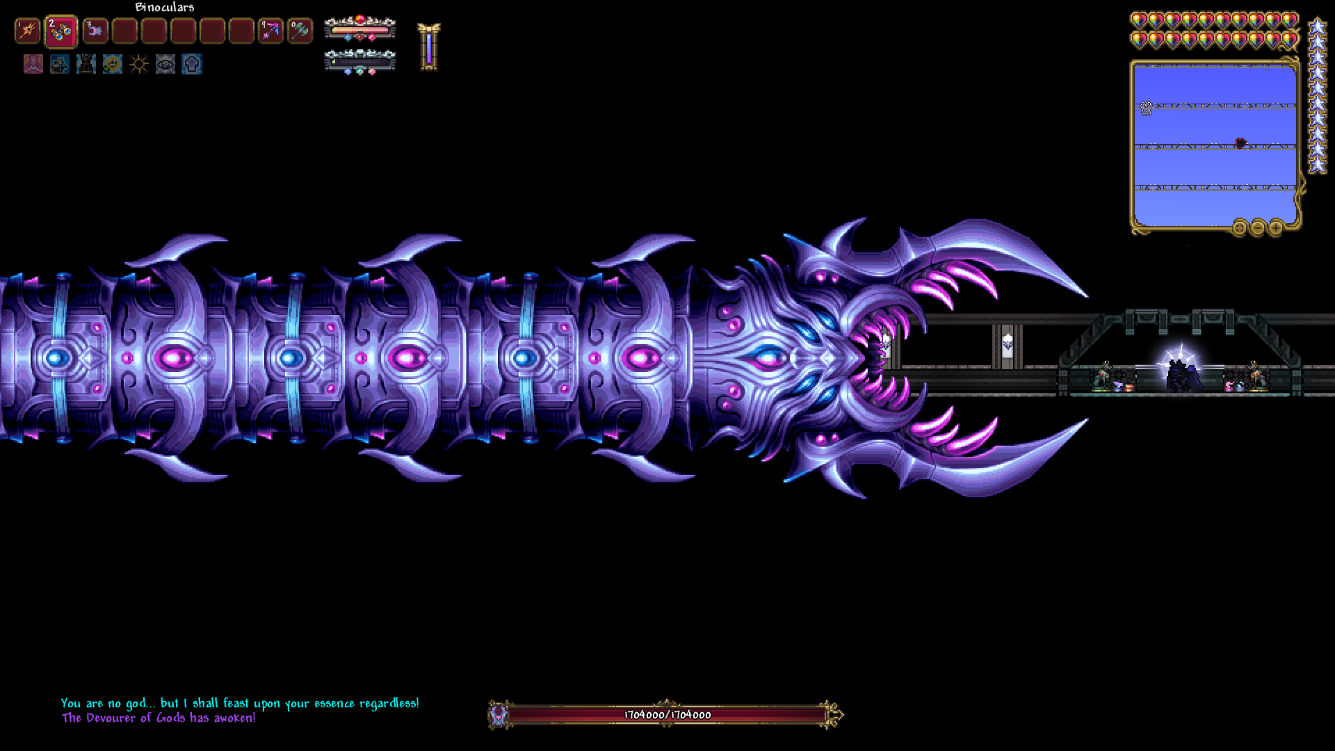 I made an in-game screenshot mockup showing how the new Devourer of Gods re-sprite compares in size to the player.