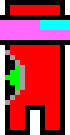 Among Us alien pixel art sprites of a red character with a green symbol in various poses on a black background