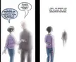 GunnerKrigg comic by SiliconDream showing a person in a striped shirt and a bald figure with speech bubbles.