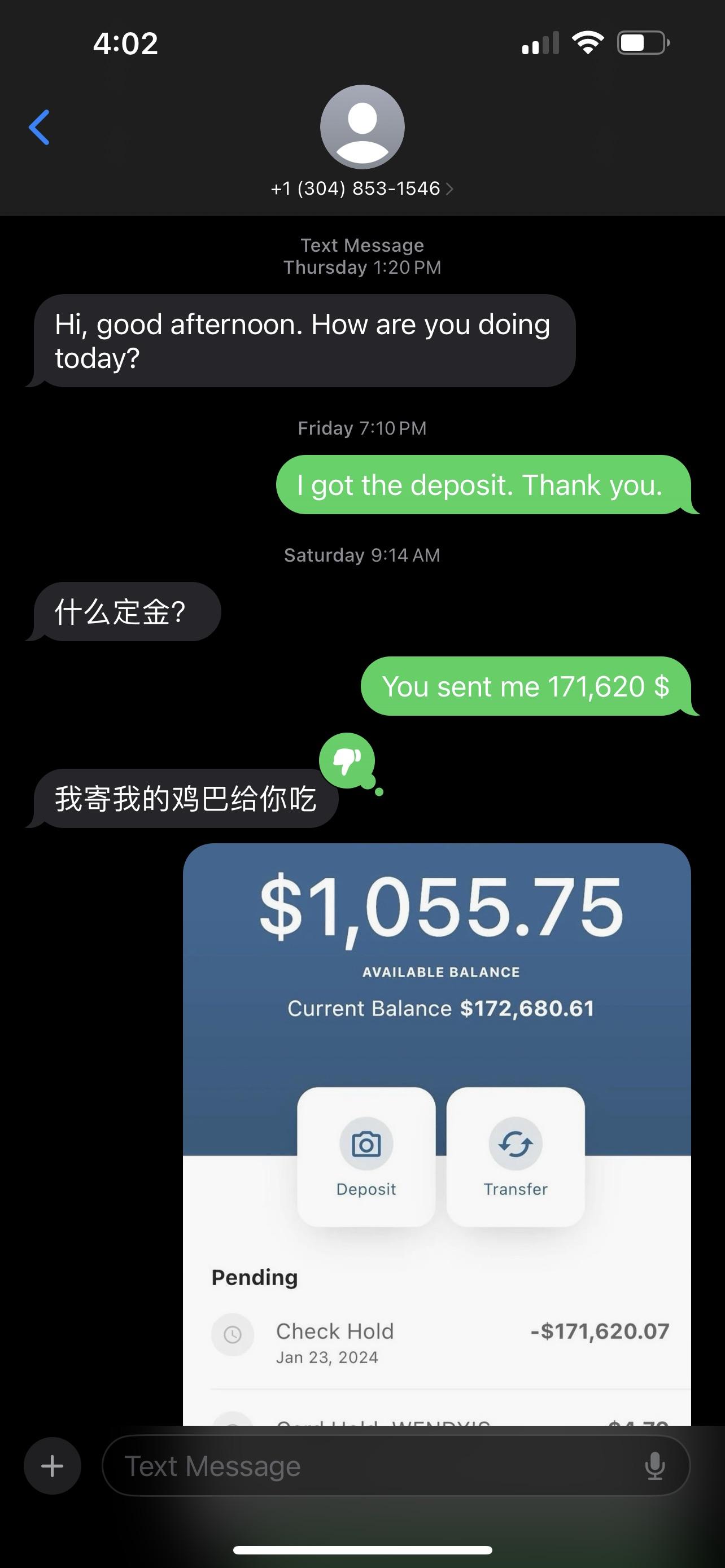 Scambaiting text conversation featuring Xi Jinping and threats of penectomy and castration