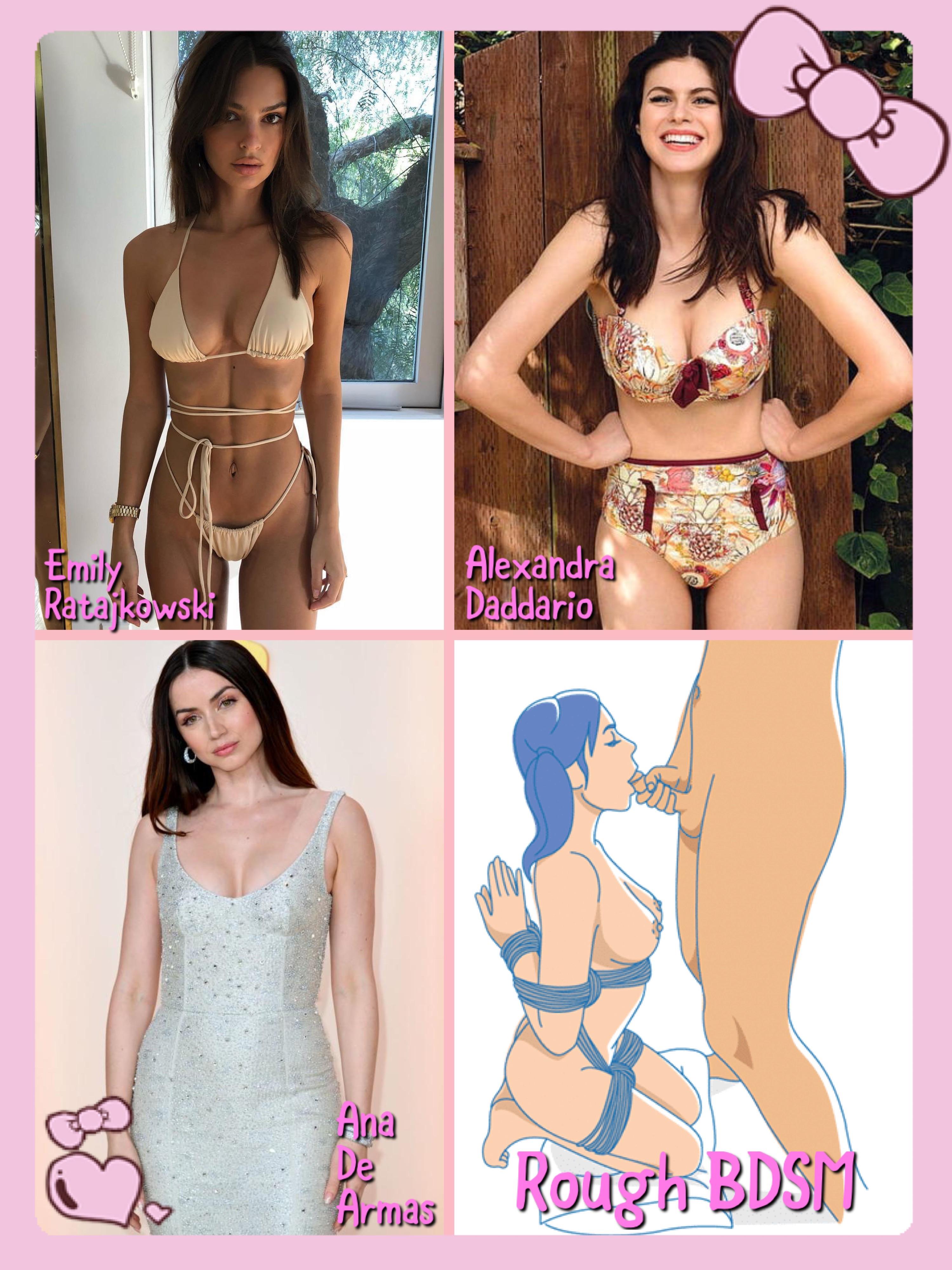 Celebfakes featuring white and latina women in lingerie, bikinis, and dresses paired with sex sketches