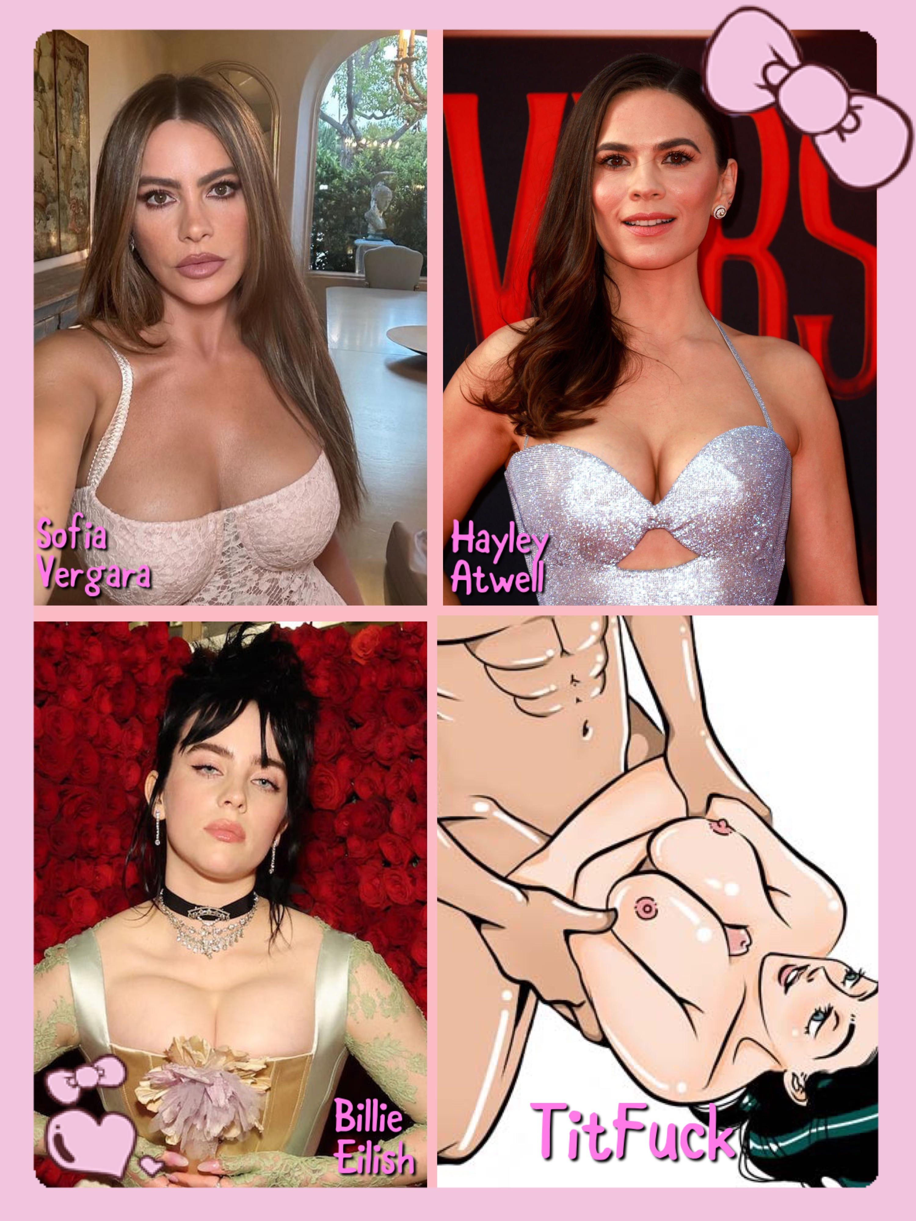 Celebfakes featuring white and latina women in lingerie, bikinis, and dresses paired with sex sketches