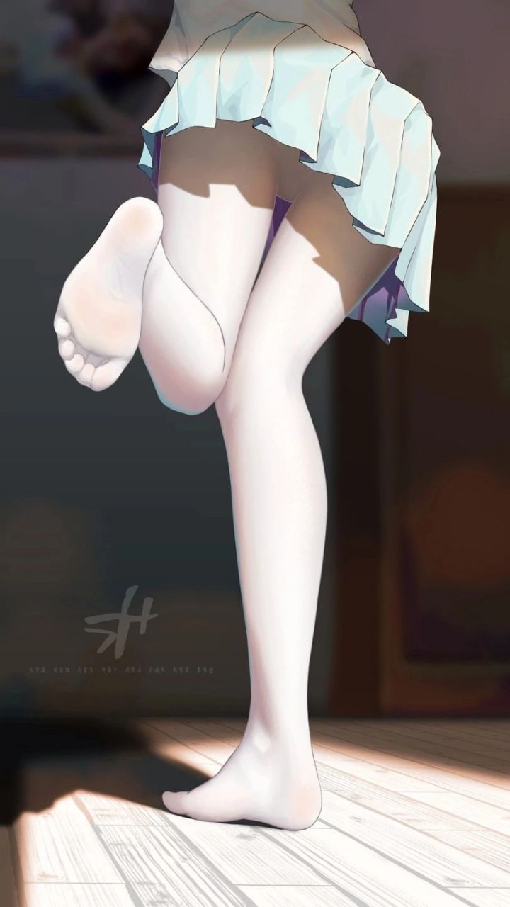 Anime art of a busty blonde nun giving an interracial footjob to a slim Asian man, feet on his face and crotch