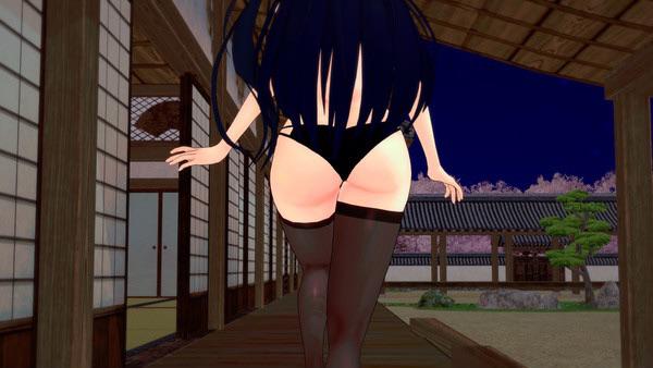 Atago anime girl with animal ears in lingerie, bikinis, and stockings, posing suggestively