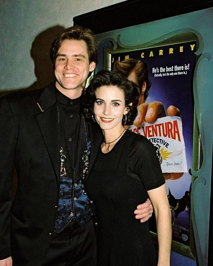 Jim Carrey and Courteney Cox at the premiere of Ace Ventura, 1994