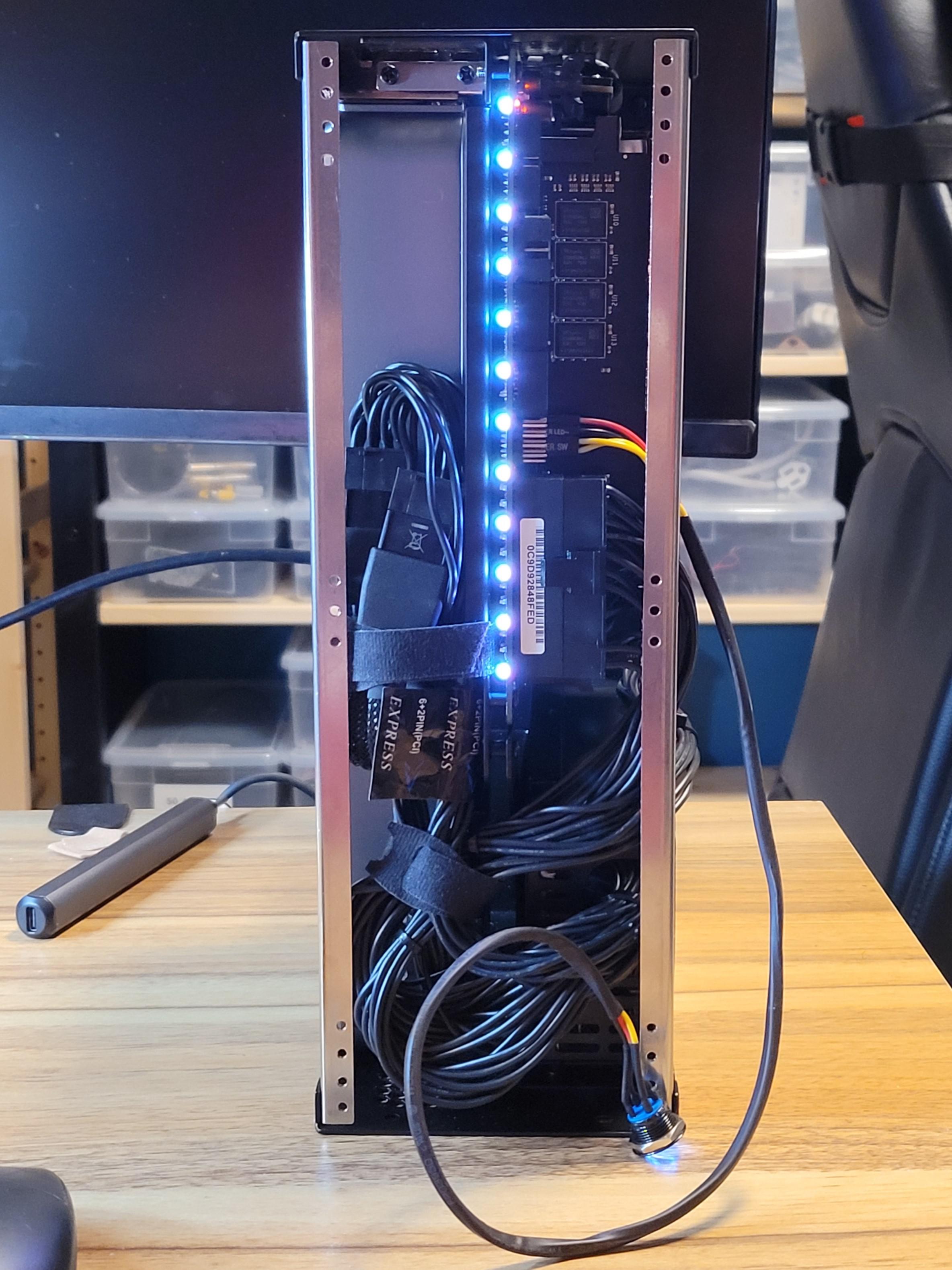 5 liters of portable 4k gaming! Successfully crammed a Founders Edition 3070 ti, the fastest card I could find that would fit, into a sub 5L Velka 5 case. Just look at the size of this thing! Thermals and fan noise aren't that bad either with undervolt.