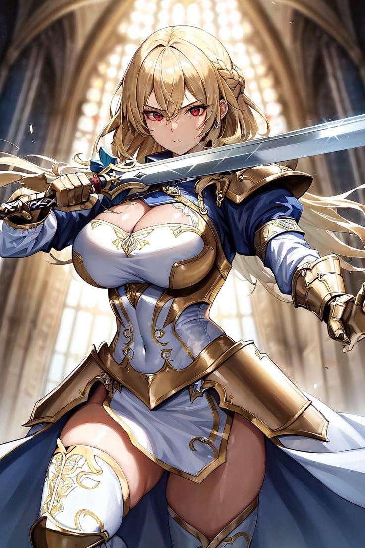 Anime fantasy women in ornate armor and dresses, including elves and a demon queen with cleavage and busty figures.