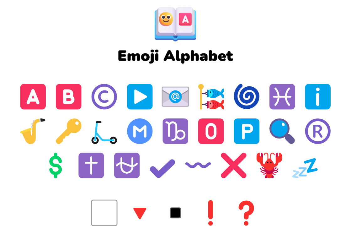 Emoji Alphabet with a character for spaces and punctuation | Scrolller