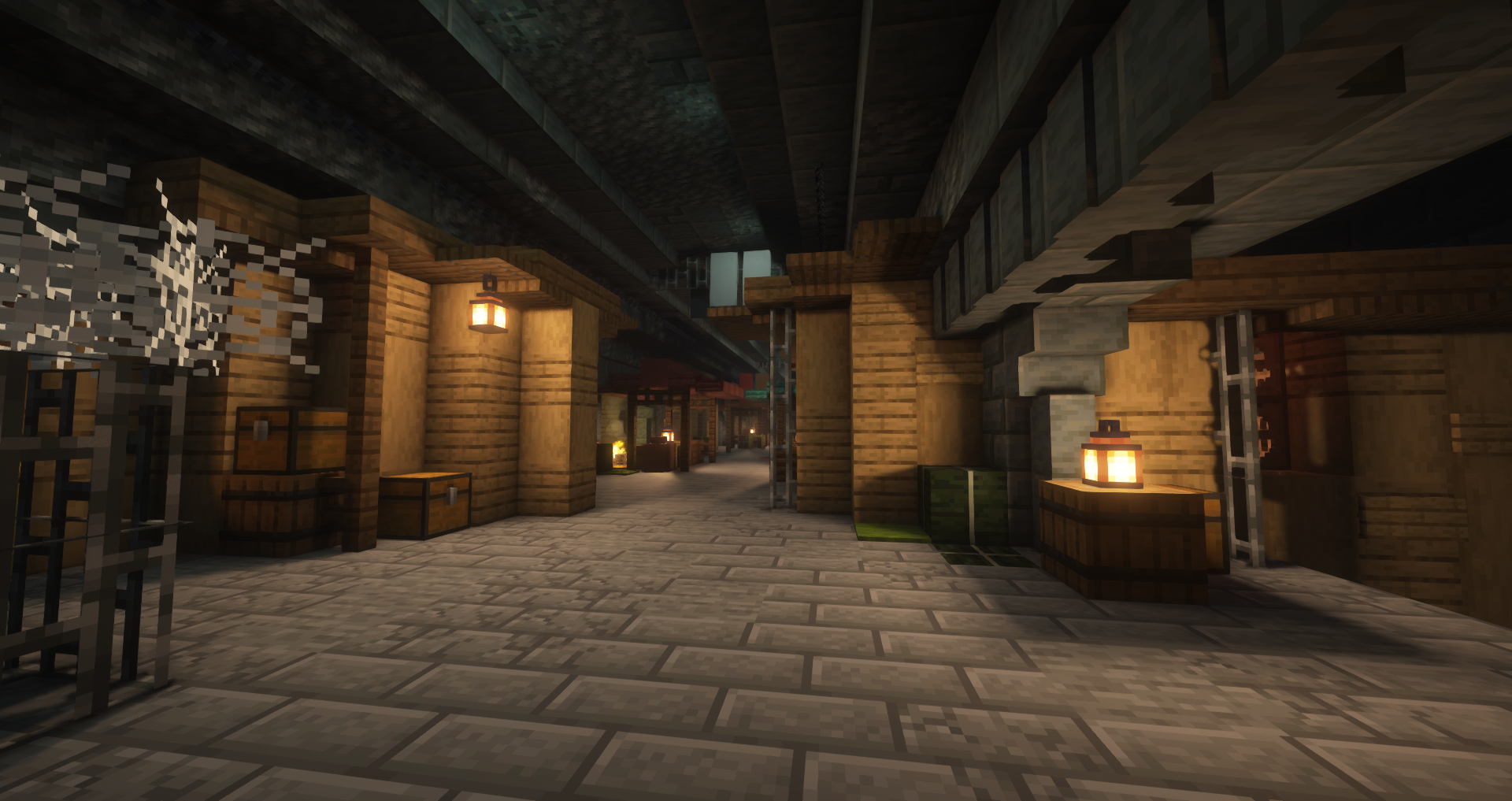 Post-apocalyptic metro Minecraft builds featuring a Japanese-style street and a dungeon with green glowing liquid