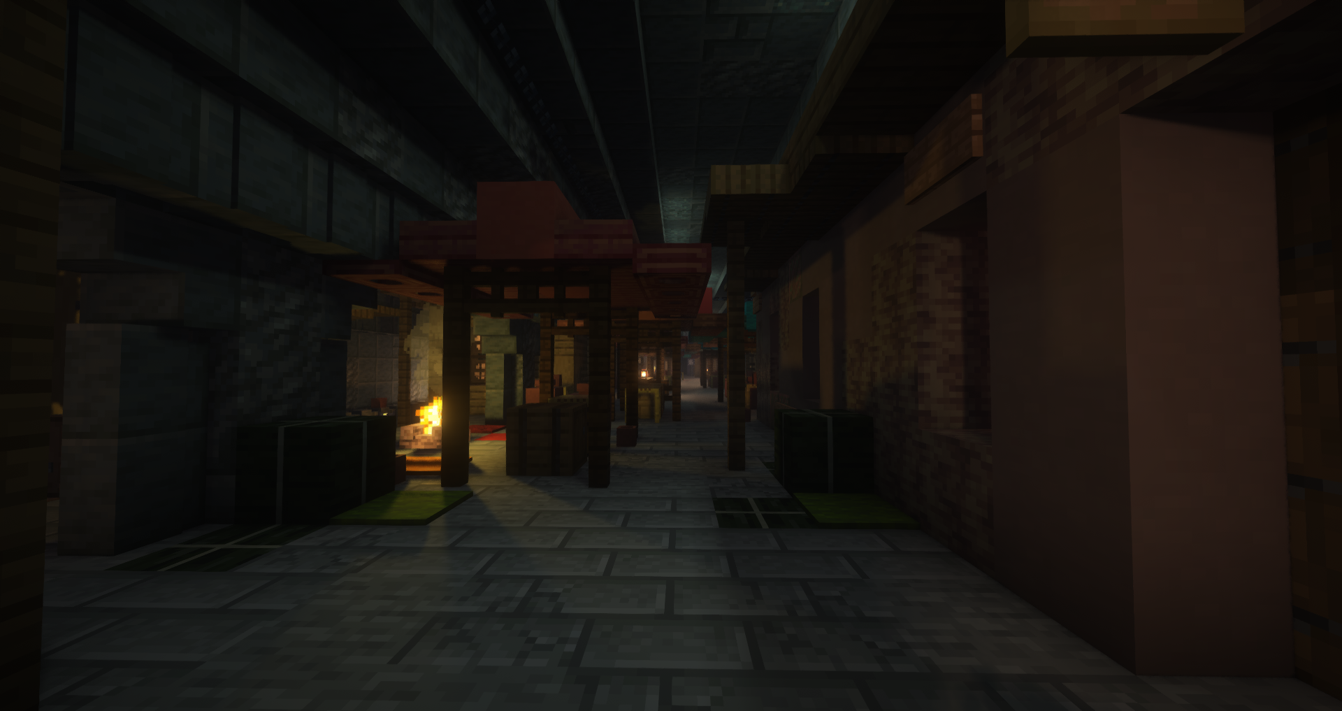 Post-apocalyptic metro Minecraft builds featuring a Japanese-style street and a dungeon with green glowing liquid